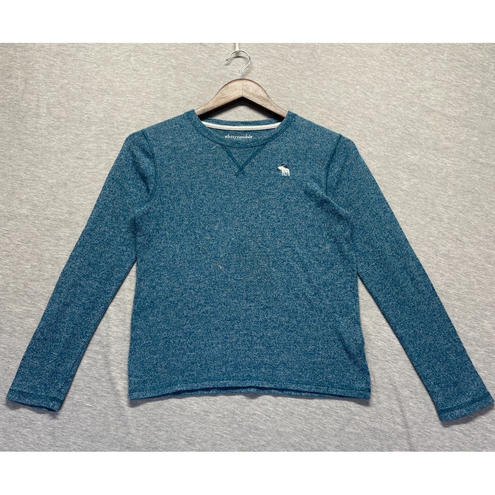Abercrombie & Fitch Shirt Kids 11/12 Teal Blue Cotton Moose Logo Crew Neck Tee